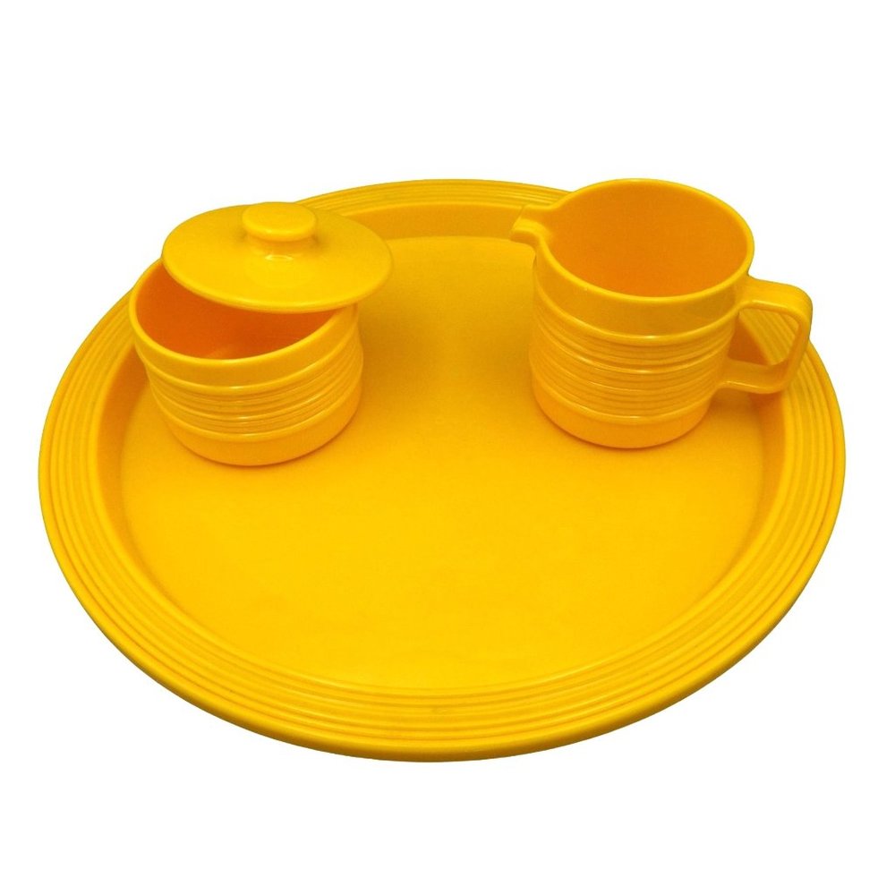 Vintage Rubbermaid‎ Cream Sugar Lazy Susan Turntable Bright Yellow Melamine